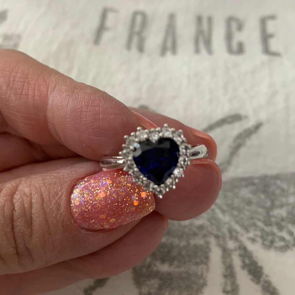 Sterling silver blue heart ring